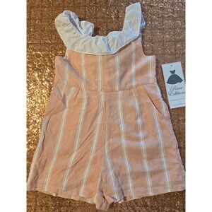Rare Editions Orange Striped Romper Girl's Size 6 Sleeveless‎ White Collar